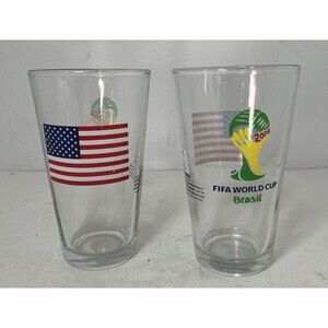 Set of 2 USA USMNT Glass Cup 2014 FIFA World Cup Brazil Brasil Official Soccer